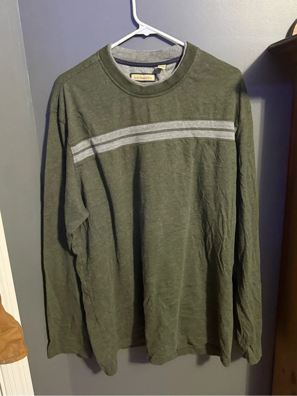 G.H. Bass & Co. Olive Long-Sleeve Crewneck with Gray Chest Stripe